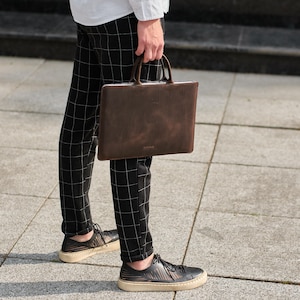 Genuine Leather Laptop Sleeve 16 Inch with Handle: Slim Briefcase MacBook Case image 6