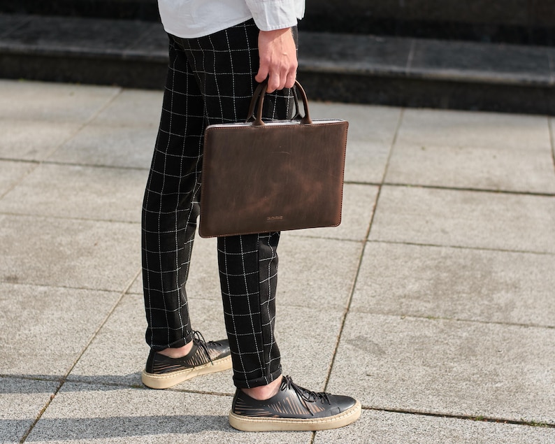 Genuine Leather Laptop Sleeve 16 Inch with Handle: Slim Briefcase MacBook Case image 6