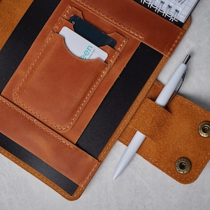 Leather Portfolio Organizer | Handmade Notebook Cover | Card Holders + Pen Slot |  Office Padfolio with Clipboard | Business Gift