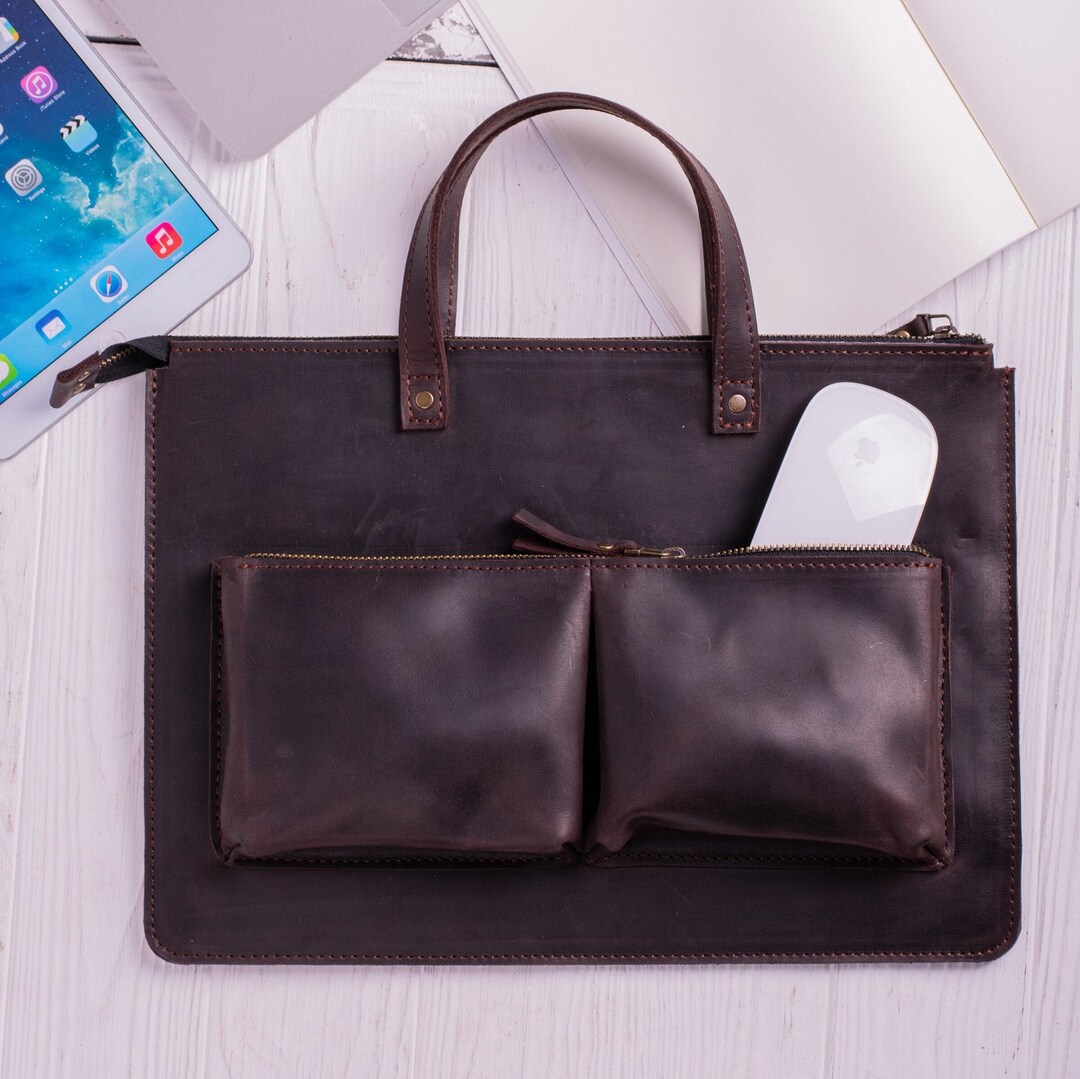 17 Inch Leather Laptop Case / Bag Brown Leather Laptop Sleeve for Men