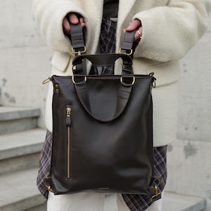 Wandelbarer Rucksack-Geldbeutel: Damen-Ledertasche, passend für 13-16-Zoll-Laptop, alltägliche Arbeitstasche