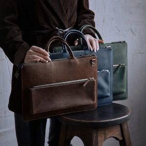 Vintage leather laptop bag for MacBook Air 15 inch | MacBook Pro 14 inch laptop bag with lining | Leather case for iPad 12.9 | Gifts for Her