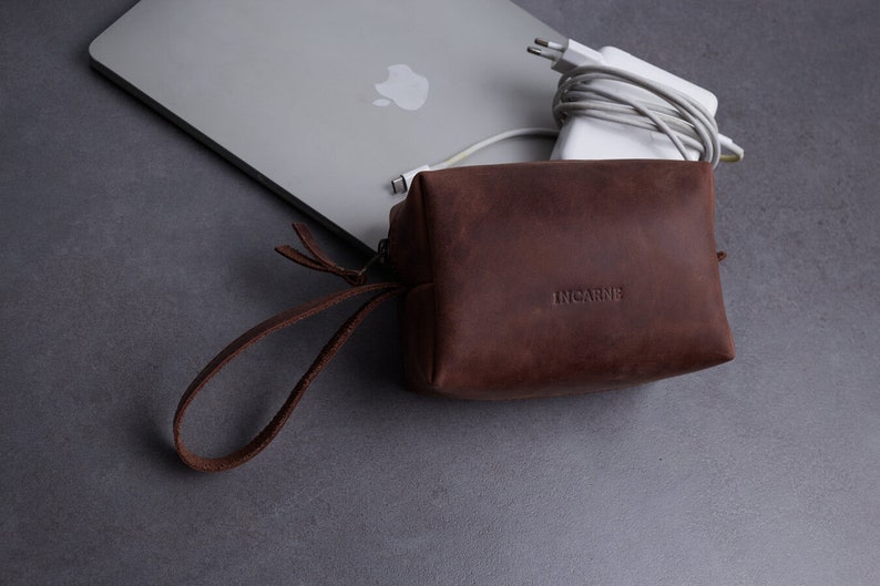 Tech Pouch Leather Cord Organizer Mouse Charger Case Cable Organizer Bag Travel Cord Tie Electronics Organiser Gadget Storage image 7