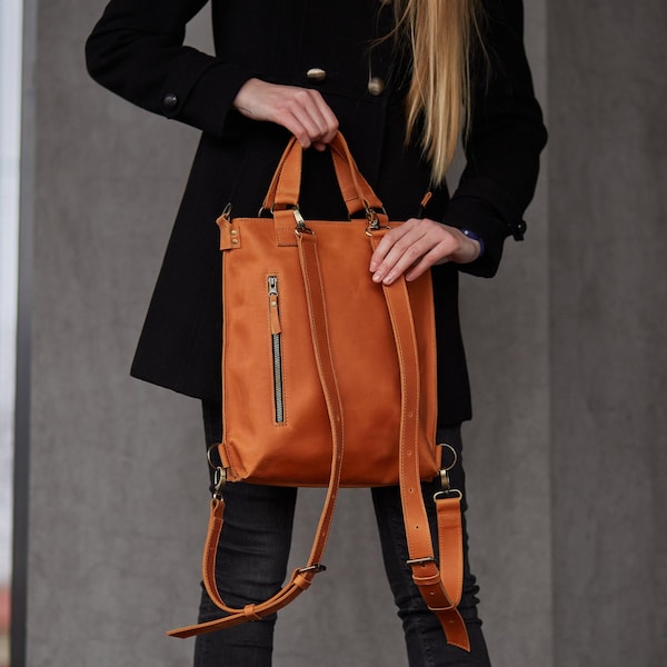Wandelbarer Lederrucksack: 2-in-1-Tragetasche, City-Laptoptasche für Damen, passend für Laptops von 13 bis 16 Zoll