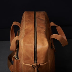 Small Duffle Bag Weekender Bag Women, Luxury School Cognac Genuine Leather, Travel Laptop Briefcase, Business Shoulder Crossbody HandBag image 8