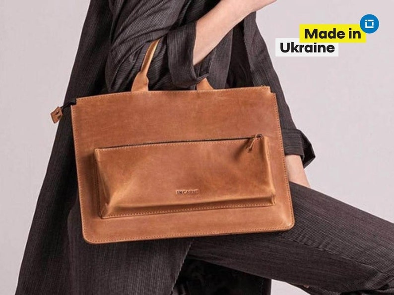 Leather personalized reMarkable 2 aesthetic briefcase bag, minimalist custom tablet Surface Go sleeve case image 1