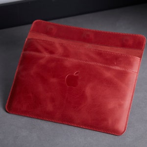 Red Leather laptop sleeve Pro 14 inch, MacBook 13 M2 Air Case 2022, Custom Laptop Genuine Leather Case, 15, 16, 17 inch Sleeve