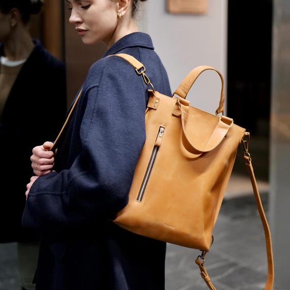 Convertible Leather Backpack Purse – Minimalist Women display picture 3