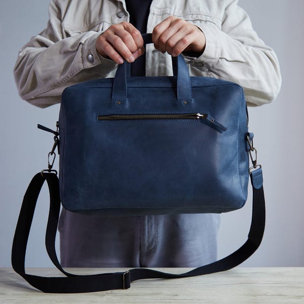 Leather College Laptop Bag: Personalized Full-Grain Briefcase for Back to School