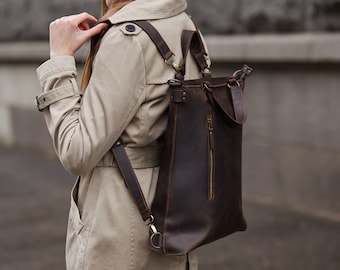 Leather Backpack Purse, Soft Slouchy Boho Backpack Purse, Small Leather Backpack Purse, Convertible Backpack Crossbody Bag