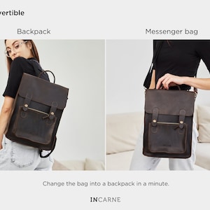 Wednesday Convertible Backpack Brown Gothic Purse Women Leather Messenger Bag Minimalistic Black Dark Academia Satchel fits 13-in Laptop
