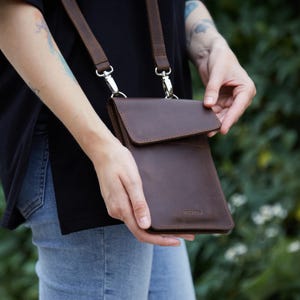 Minimalist Leather Phone Crossbody: Handmade Cell Phone Purse with Strap, Personalized Gift for Her
