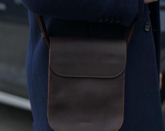 Leather Shoulder Bag for Men: Compact Crossbody Messenger, Christmas Gift for Him