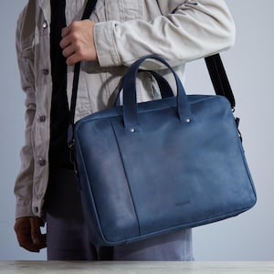 Everyday Leather Laptop Briefcase: Crossbody Office Bag for Him, Father's Day Gift