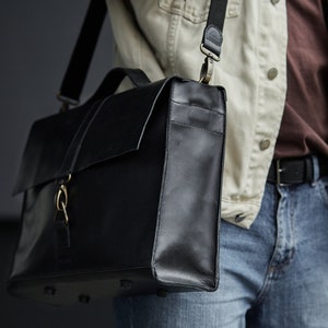 Op maat gemaakte leren tas koffer zwarte laptoptas minimalistische bruine aktetas heren, leren tas, zakelijke werktas voor heren, schoudertas voor kantoor