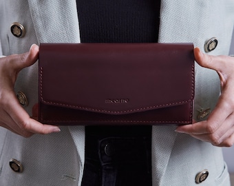Womens Long Leather Wallet: Handmade Bifold Purse, Card Holder and Cash Organizer, Everyday Accessory