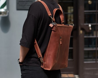 Leather Backpack Men Leather Backpack Purse Convertible Backpack Leather Messenger Bag Leather Laptop Bag