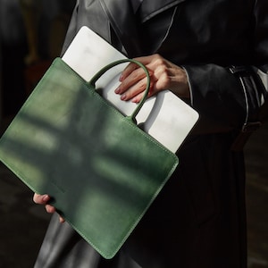 Handmade Leather Laptop 13–16" Case with Handles: Personalized MacBook Sleeve