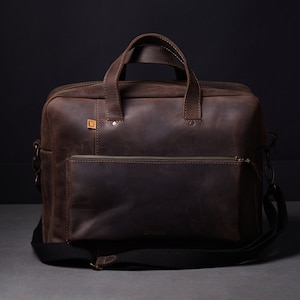 Genuine Buffalo Leather Briefcase Laptop Messenger Bag Best Computer Satchel Handmade Bags for Men