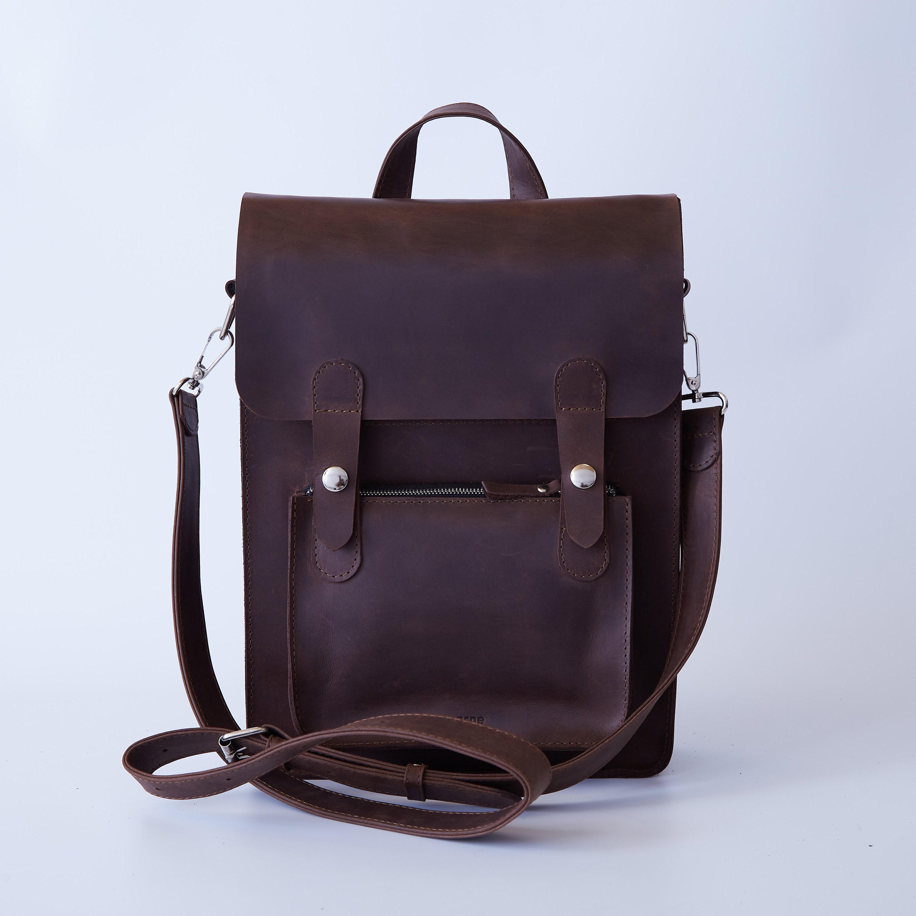 Unisex Brown Handmade Leather Backpack Satchel Convertable School Bag Purse Scholar backpack III – RUITERTASSEN main image 4
