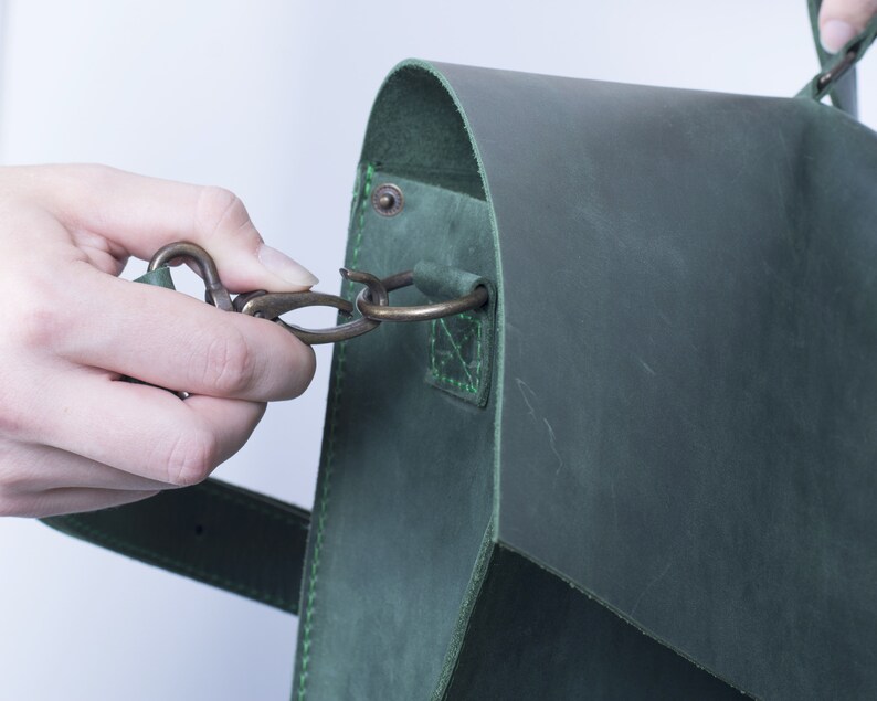 Deep Green Briefcase Backpack Rucksack Vintage Leather Etsy