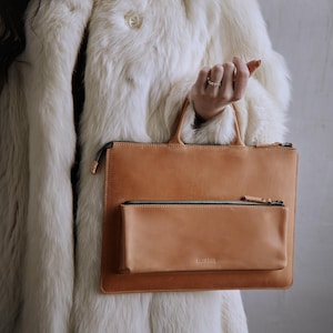 Leather Laptop Bag, Zippered Briefcase, Personalized MacBook Sleeve