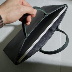 Genuine Leather Laptop Sleeve 16 Inch with Handle: Slim Briefcase MacBook Case image 5