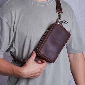 Leather Crossbody Sling Bag for Men – Minimalist Belt Bag, Chest Pack, Waist Pouch