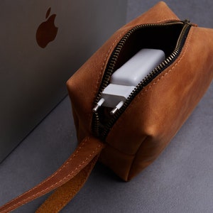 Leather Cord Organizer | Travel Cable Electronics Pouch | Leather Charger Storage | Cords Storage Bag for Charger, Mouse & Cords
