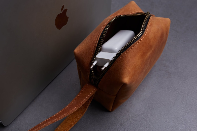 Tech Pouch Leather Cord Organizer Mouse Charger Case Cable Organizer Bag Travel Cord Tie Electronics Organiser Gadget Storage image 3