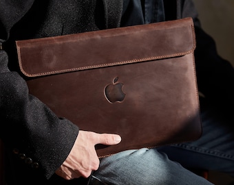 Leather MacBook Air 15” Case: Personalized Laptop Sleeve, Felt Lining, USA Stock