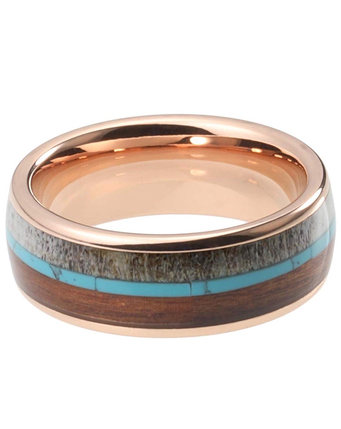 Rose Gold Tungsten Carbide Wedding Band Deer Antler Koa