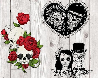 Skull Couple SVG, Skull svg Bundle, Skull Love svg, Gothic Wedding Couple Papercutting SVG, Vinyl Template, Sugar Skull, Engagement Template