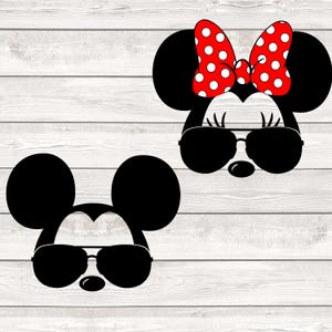 Micky und Minnie mit Aviator Sunglasses SVG, digitaler Download, Mickymaus, Disney Urlaub, Disney Tshirt, Sublimation, passend, png