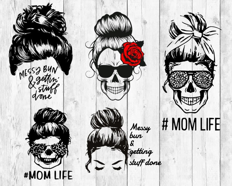 Download Messy Bun SVG bundle Mom life svg skull svg Curly Hair Bun ...