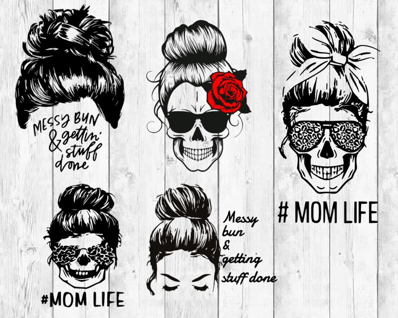 Download Messy Bun SVG bundle Mom life svg skull svg Curly Hair Bun ...