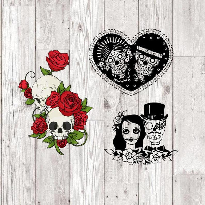 Skull Couple SVG, Skull Svg Bundle, Skull Love Svg, Gothic Wedding