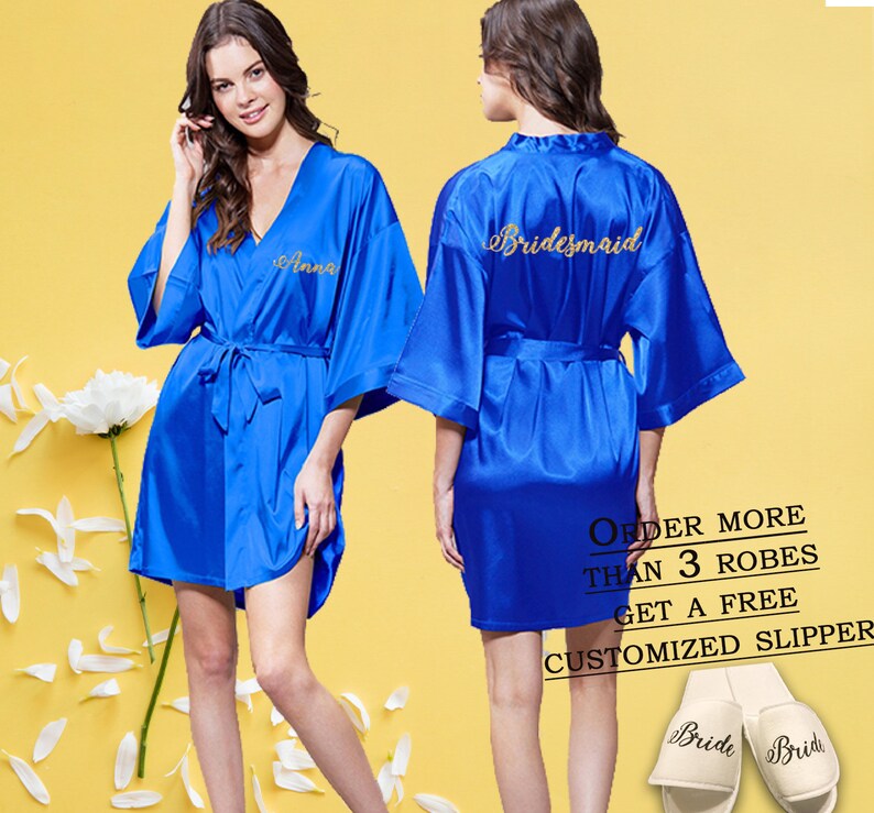 Royal blue satin bridal robes Custom Bridesmaid robes Bridal Etsy