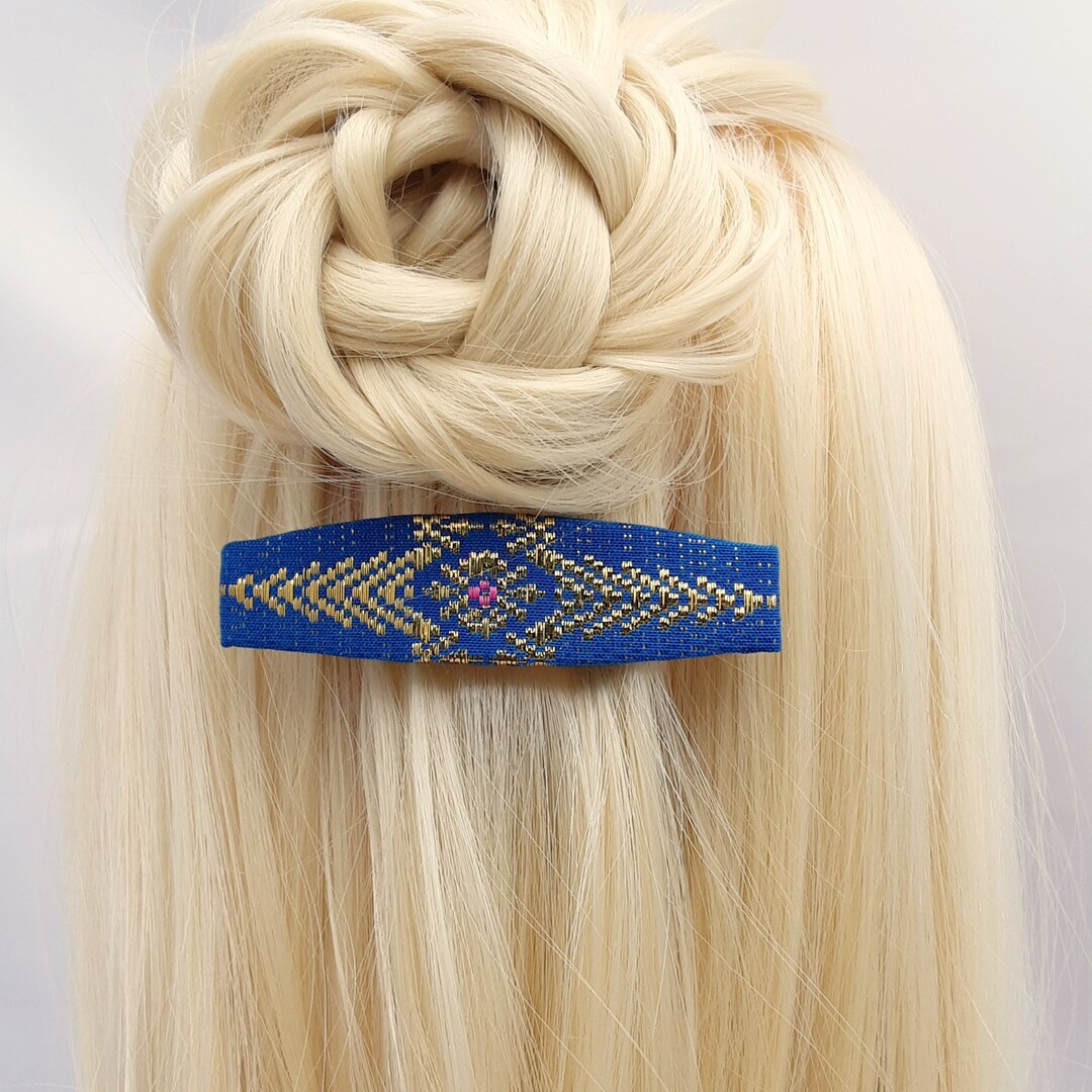 Gold and Turquoise Barrettes. Bright Colourful Shiny Fabric Etsy