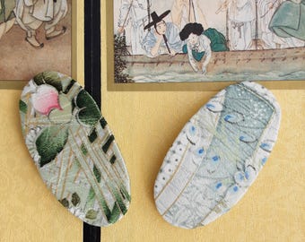 Small green silk hair clip: vintage kimono alligator clip