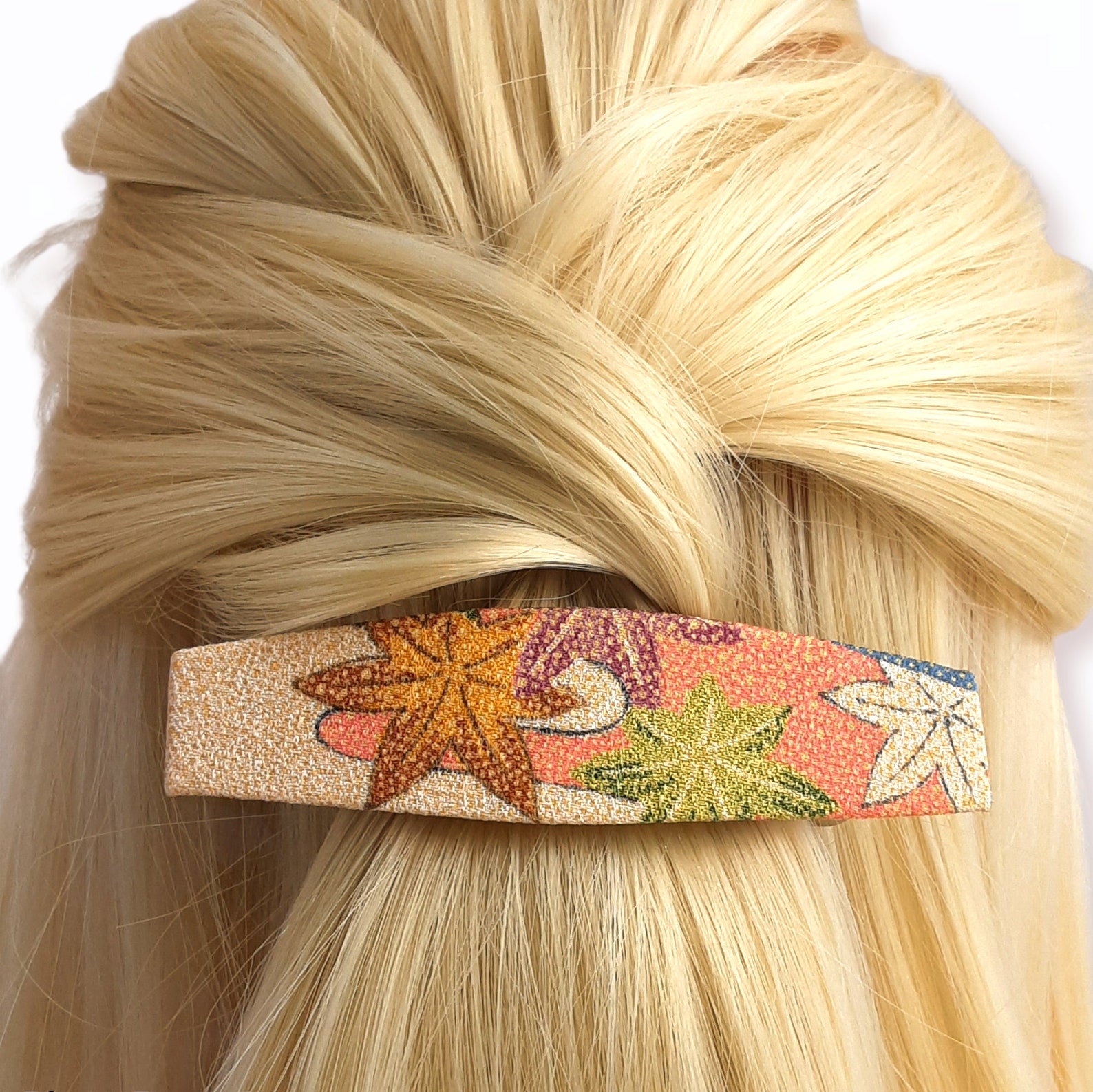Japanese hair clip featuring maple leaves on antique kimono Etsy