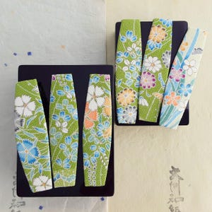 Kimono Silk Barrette: Green Floral Japanese Hair Clip