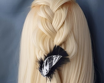 Black and white feather hair clip. Unique handmade barrette.