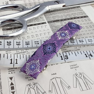 Purple Silk Barrette: Geometric Hair Clip, Upcycled Fabric