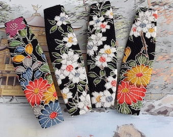 Floral silk hair clip: black, white and coloured barrette of vintage Japanese silk