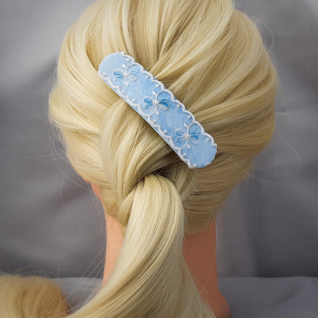 Pastel Lace Hair Clips. Delicate Barrette in White and Pink or Blue