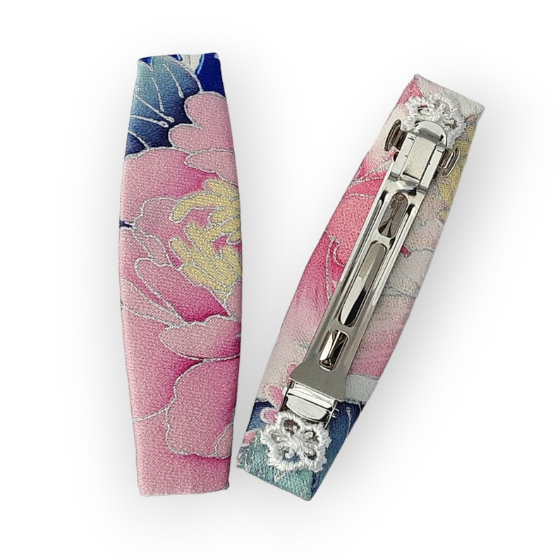 Pink and Silver Floral Japanese Silk Hair Clip. Gorgeous Lightweight ...