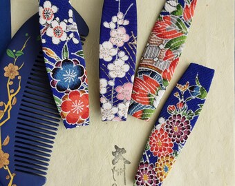 Colourful floral silk hair clip: blue barrette of vintage Japanese silk