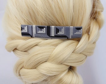 Upcycled Silk Barrette: Geometric Grey Hair Clip or Comb