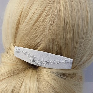 White embroidered hair clip. White barrette with white floral embroidery. Accessory with subtle texture for winter or summer, or a wedding. image 7